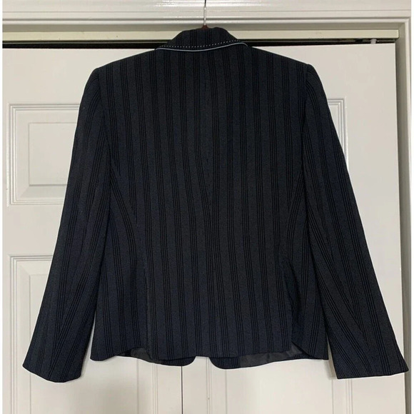 Tahari Arthur S Levine Blazer Jacket Sz 10P Black Striped W Turquoise Career - Picture 5 of 9